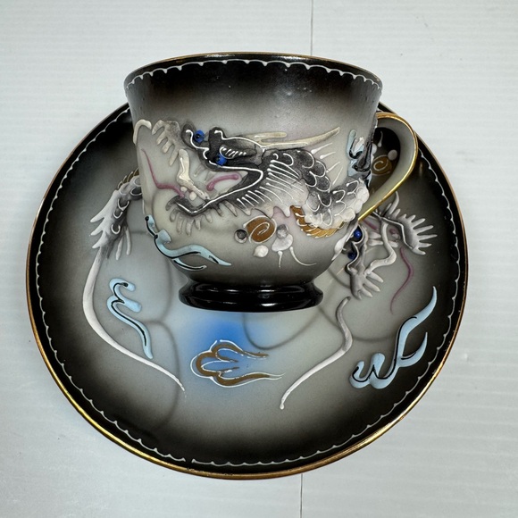 Moriage Japan Dragonware Saki Tea Set Vintage 1940’s Whistling Bird Hand Painted - Picture 3 of 16